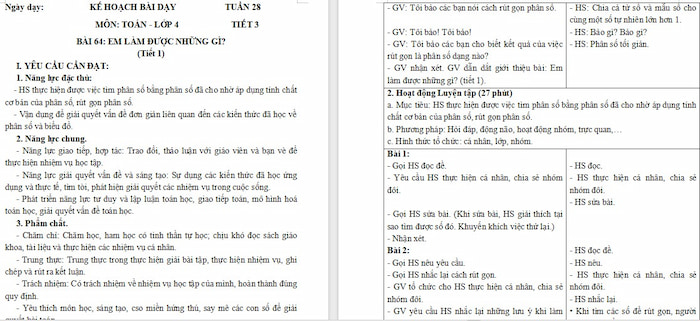 Giáo án Toán 4 Bài 64: Em làm được những gì?