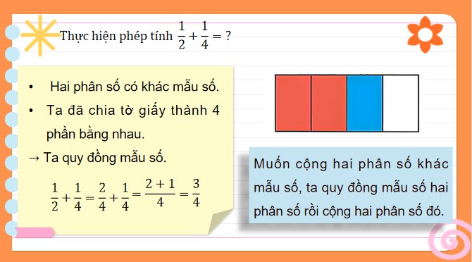 PowerPoint Toán 4 Bài 69: Cộng hai phân số khác mẫu số