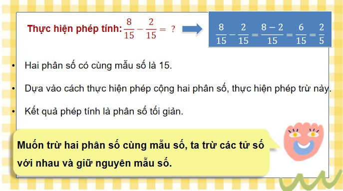 PowerPoint Toán 4 Bài 71: Trừ hai phân số cùng mẫu số