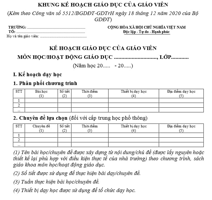 Mẫu Giáo án theo công văn 5512