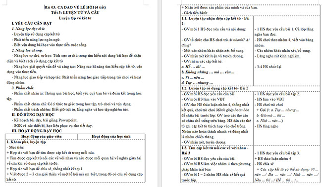 Giáo án Tiếng Việt 5 Luyện tập về kết từ