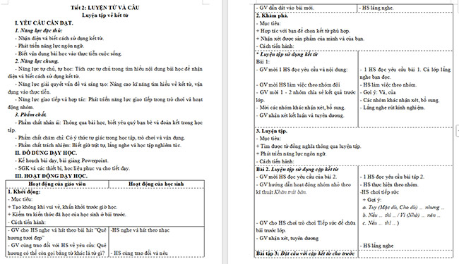 Giáo án Tiếng Việt 5 Luyện tập về kết từ