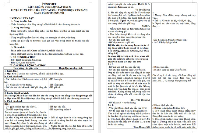 Giáo án Tiếng Việt 5 Liên kết các câu trong đoạn văn bằng cách dùng từ ngữ nối