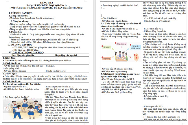 Giáo án Tiếng Việt 5 Thảo luận theo chủ đề Bạn bè mến thương