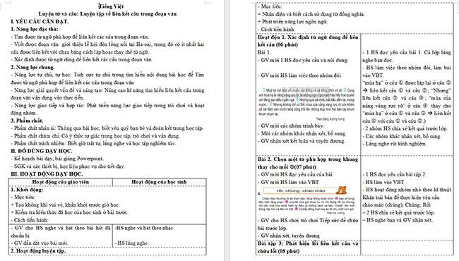 Giáo án Tiếng Việt 5 Luyện tập về liên kết câu trong đoạn văn