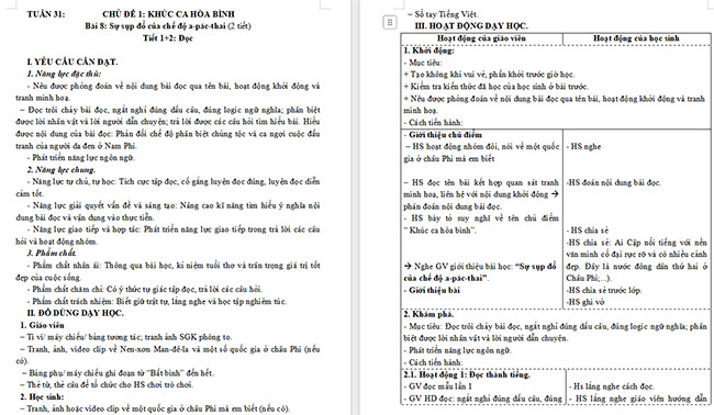 Giáo án Tiếng Việt 5 Sự sụp đổ của chế độ a-pác-thai