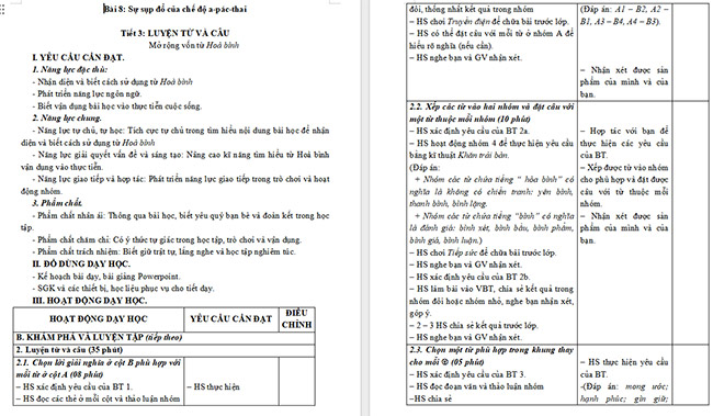 Giáo án Tiếng Việt 5 Mở rộng vốn từ Hoà bình