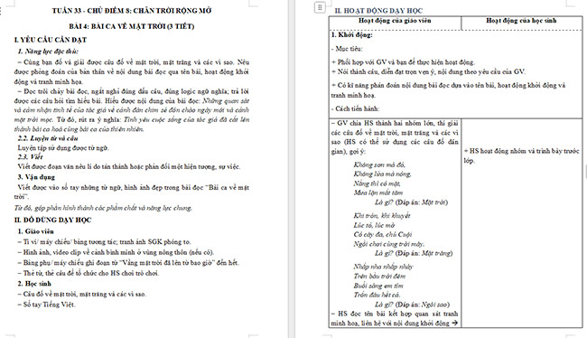Giáo án Tiếng Việt 5 Bài ca về mặt trời