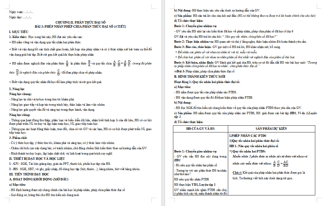Phép nhân phép chia phân thức đại số