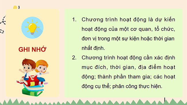 PowerPoint Tiếng Việt 5 Viết chương trình hoạt động (Cách viết)