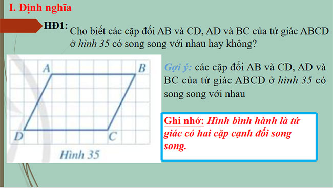 Giáo án PowerPoint Toán 8 Bài 4: Hình bình hành