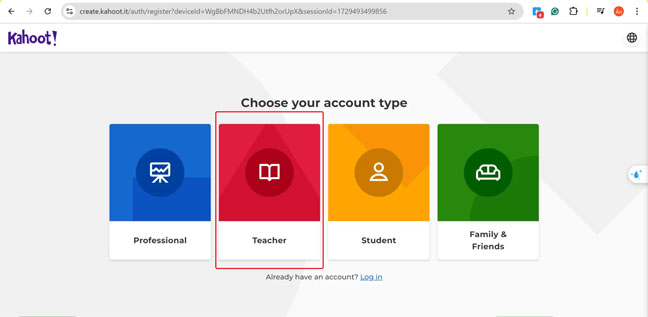 Chọn vai trò người đăng ký tài khoản
