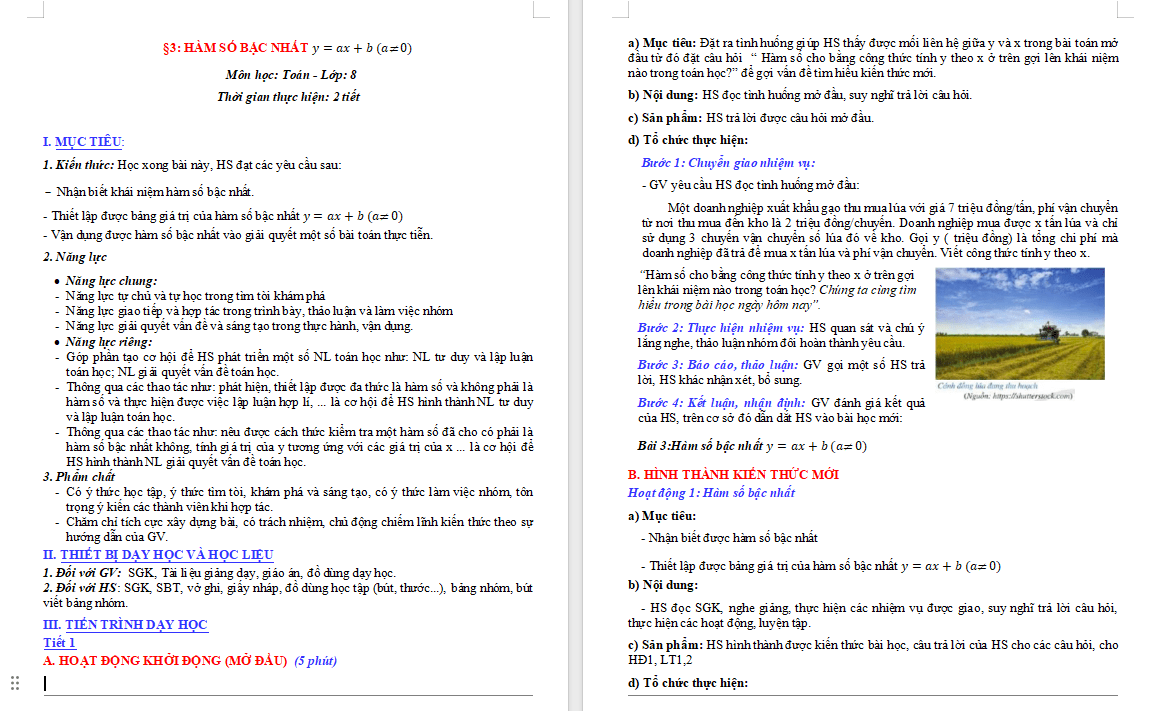 Giáo án PowerPoint Toán 8 Bài 3: Hàm số bậc nhất y = ax + b