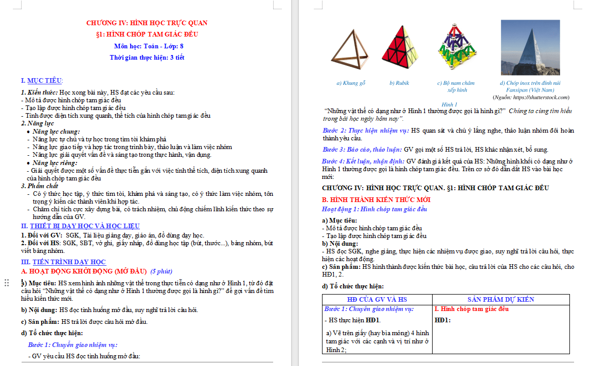 Giáo án PowerPoint Toán 8 Bài 1: Hình chóp tam giác đều