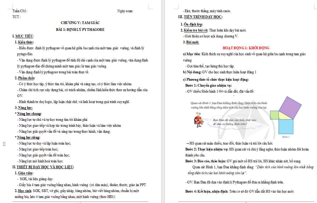 Giáo án PowerPoint Toán 8 Bài 1: Định lí Pythagore