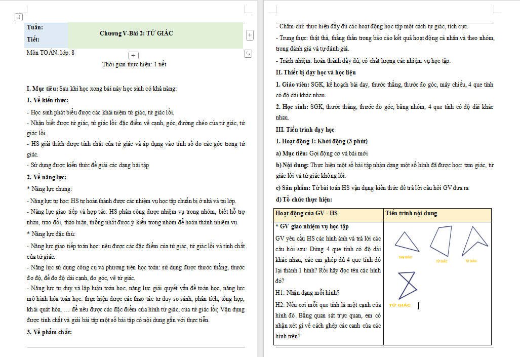 Giáo án PowerPoint Toán 8 Bài 2: Tứ giác