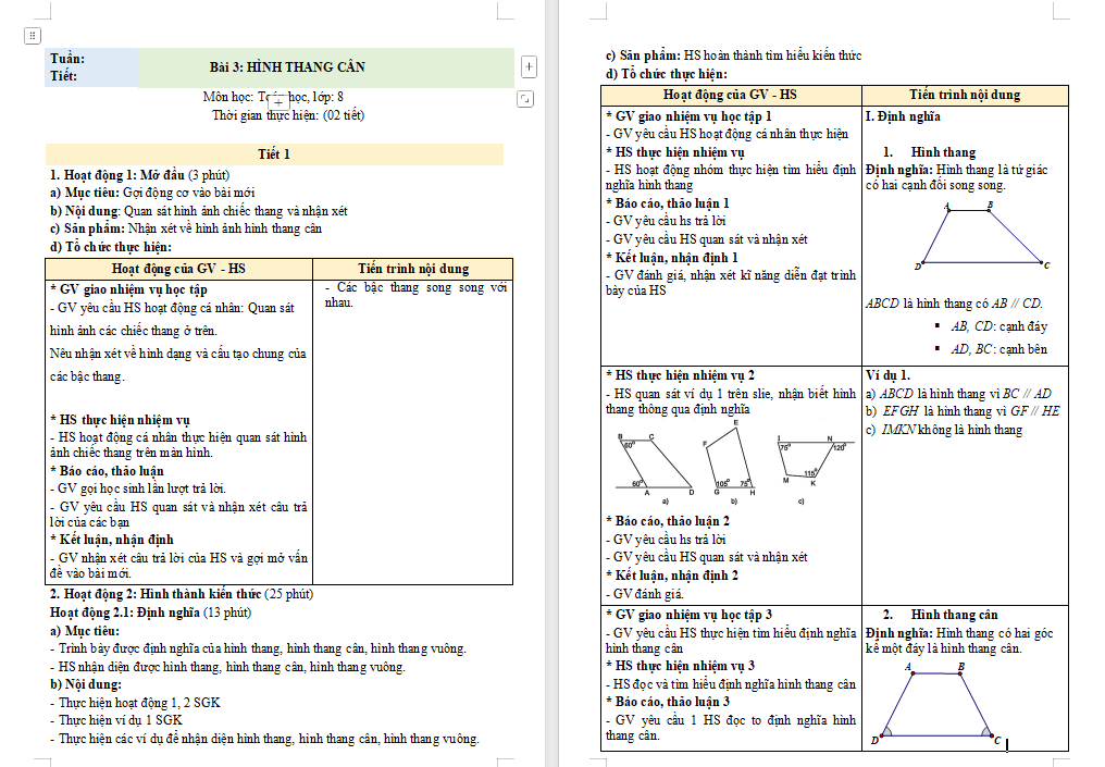 Giáo án PowerPoint Toán 8 Bài 3: Hình thang cân