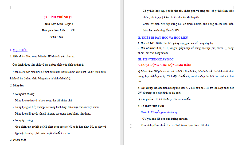Giáo án PowerPoint Toán 8 Bài 5: Hình chữ nhật