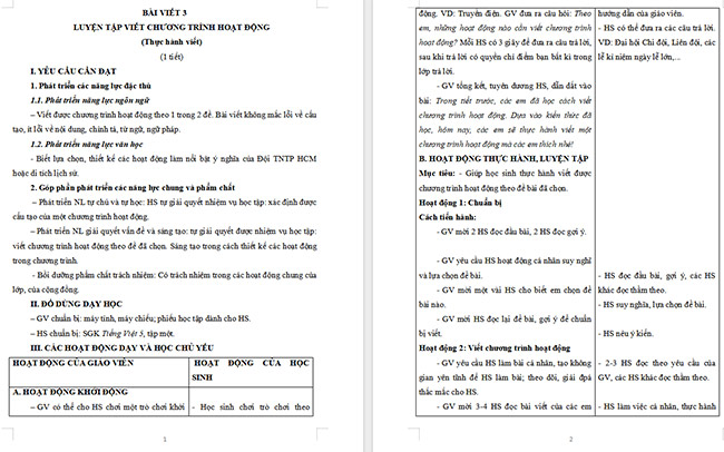 Giáo án Tiếng Việt 5 Luyện tập viết chương trình hoạt động (Thực Thành viết)