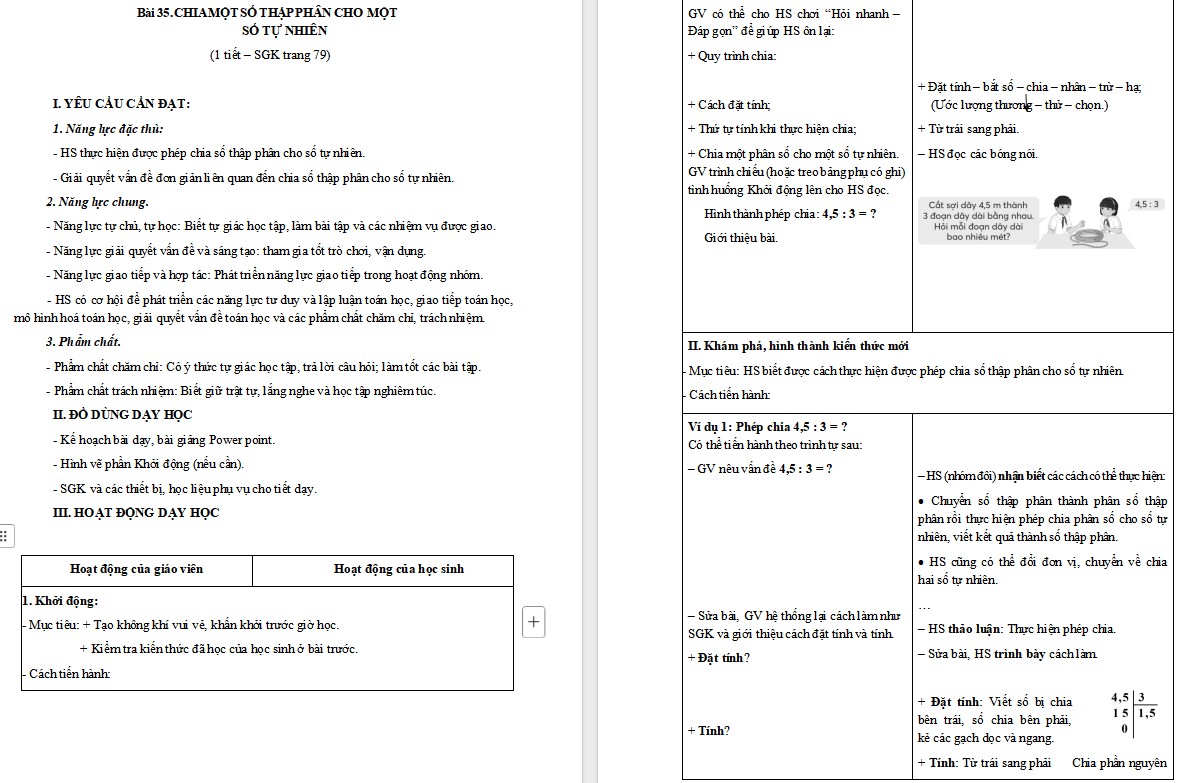 Giáo án Toán 5 CTST Bài 35 trang 79