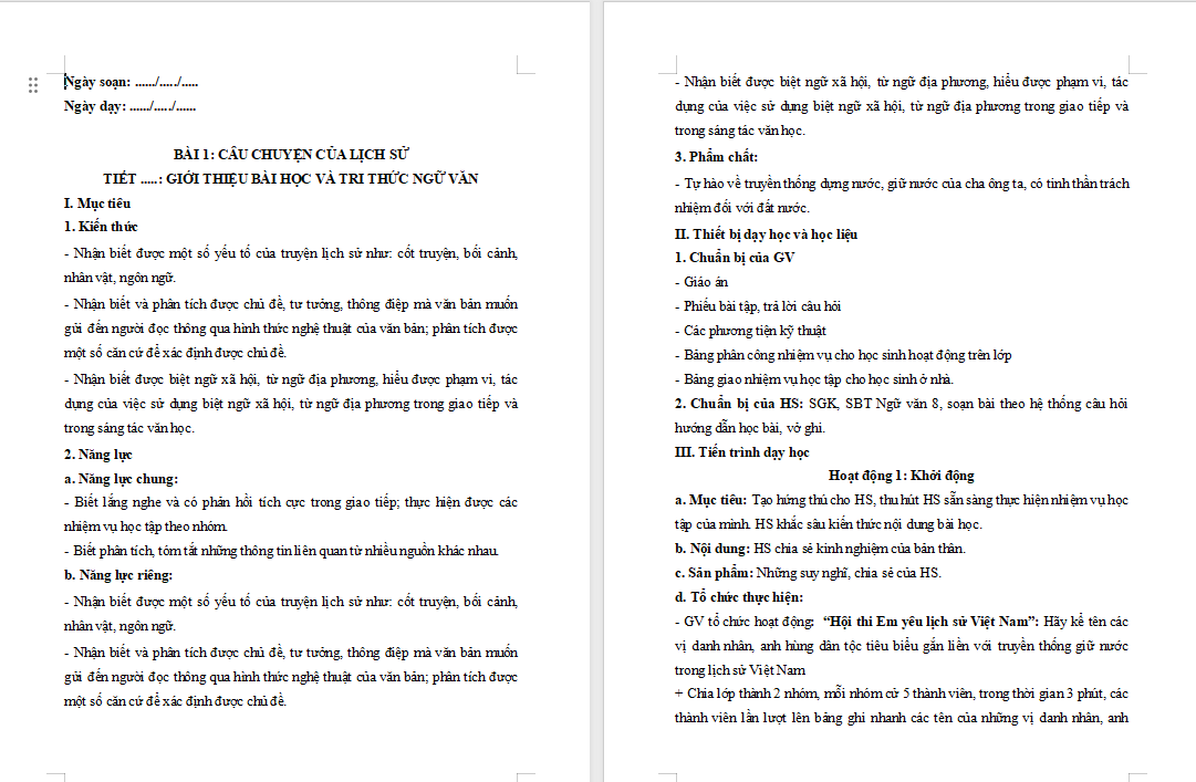 Giáo án PowerPoint Ngữ văn 8 Bài 1: Tri thức ngữ văn