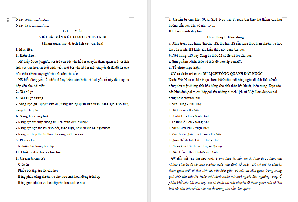 Giáo án PowerPoint Ngữ văn 8 Bài 1: Viết bài văn kể lại một chuyến đi