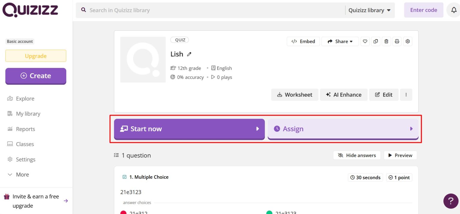 Mời học sinh tham gia bài quiz