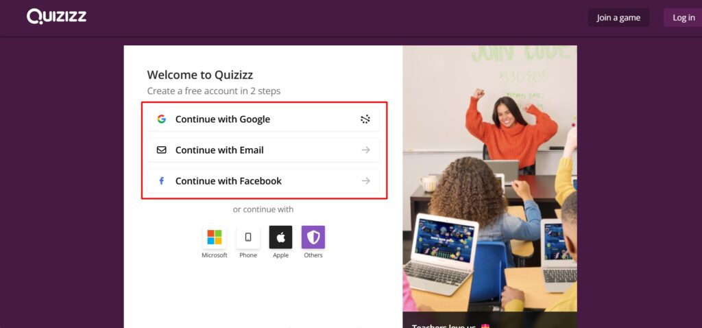 Đăng ký bằng tài khoản Google hoặc tài khoản Microsoft