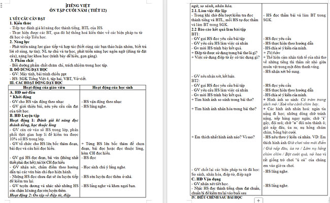 Giáo án Tiếng Việt 5 Ôn tập cuối năm học (Tiết 12)