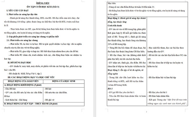 Giáo án Tiếng Việt 5 Ôn tập cuối năm học (Tiết 3)