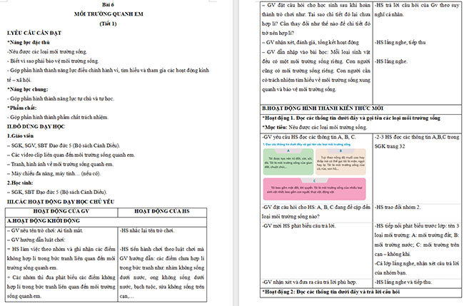 Giáo án Đạo đức 5 Môi trường sống quanh em