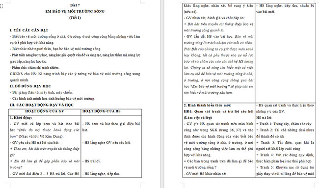 Giáo án Đạo đức 5 Em bảo vệ môi trường sống