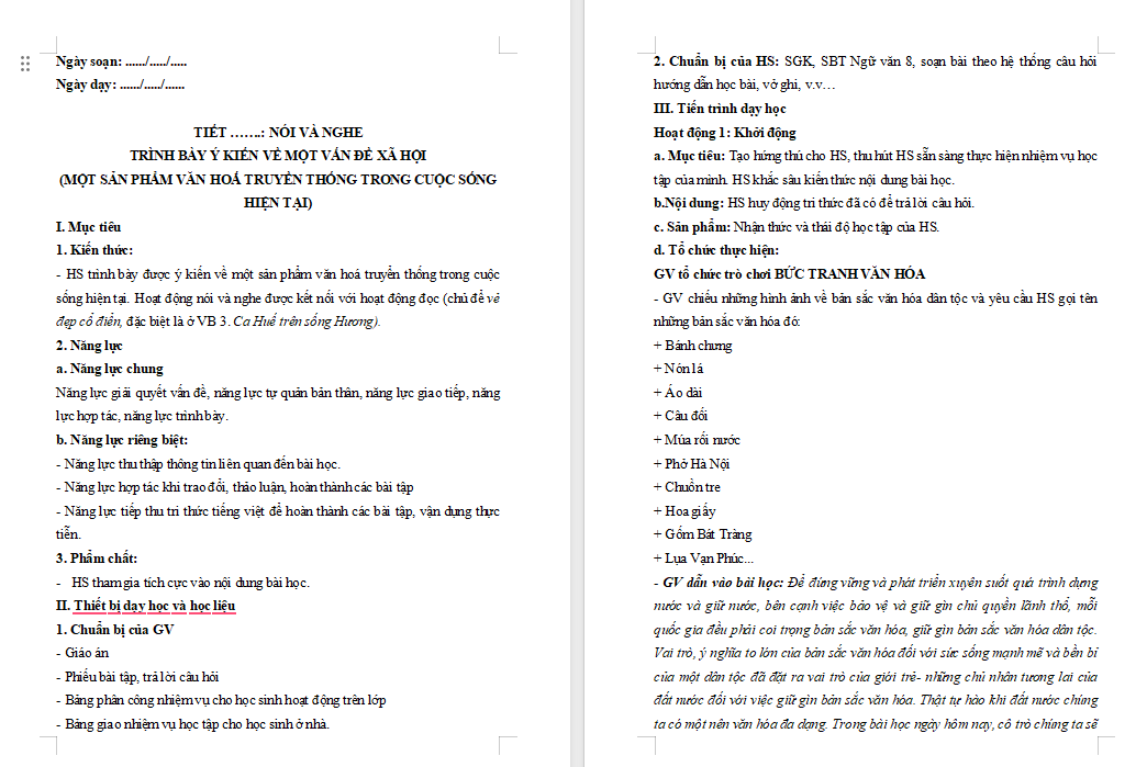 Giáo án PowerPoint Ngữ văn 8 Bài 2: Nói và nghe