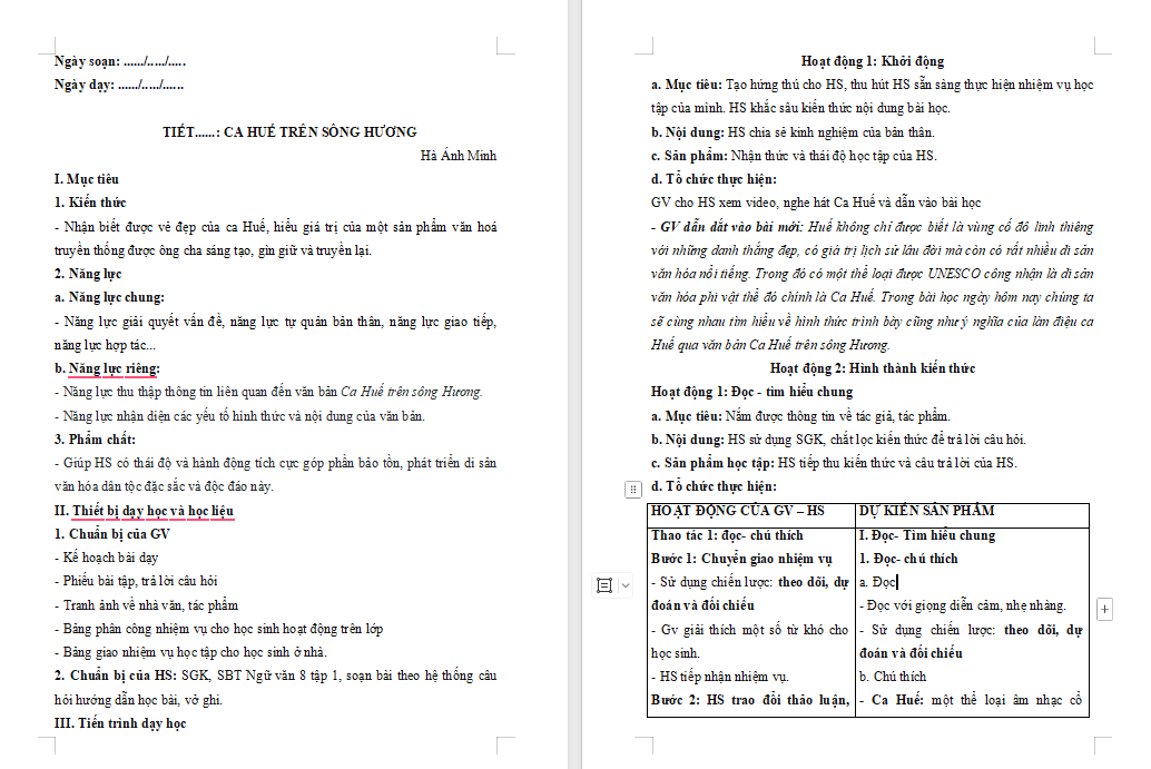 Giáo án PowerPoint Ngữ văn 8 Bài 2: Ca Huế trên sông Hương