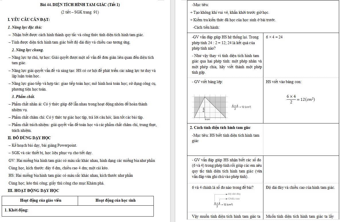 Giáo án Toán 5 CTST Bài 44 trang 91