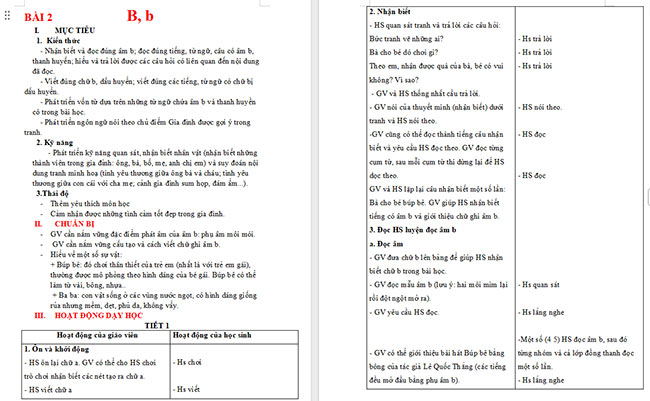 Giáo án Tiếng Việt 1 Bài 2: B, b, `