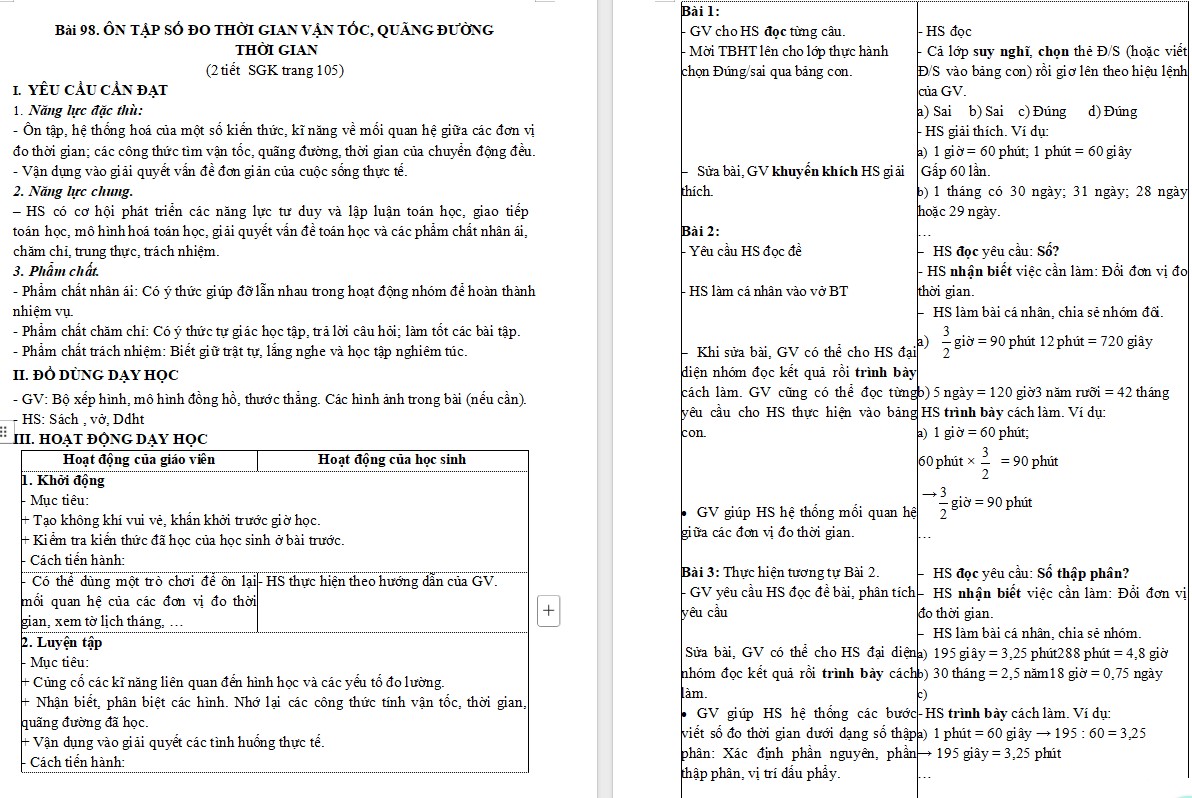 Giáo án Toán 5 CTST Bài 98 trang 105