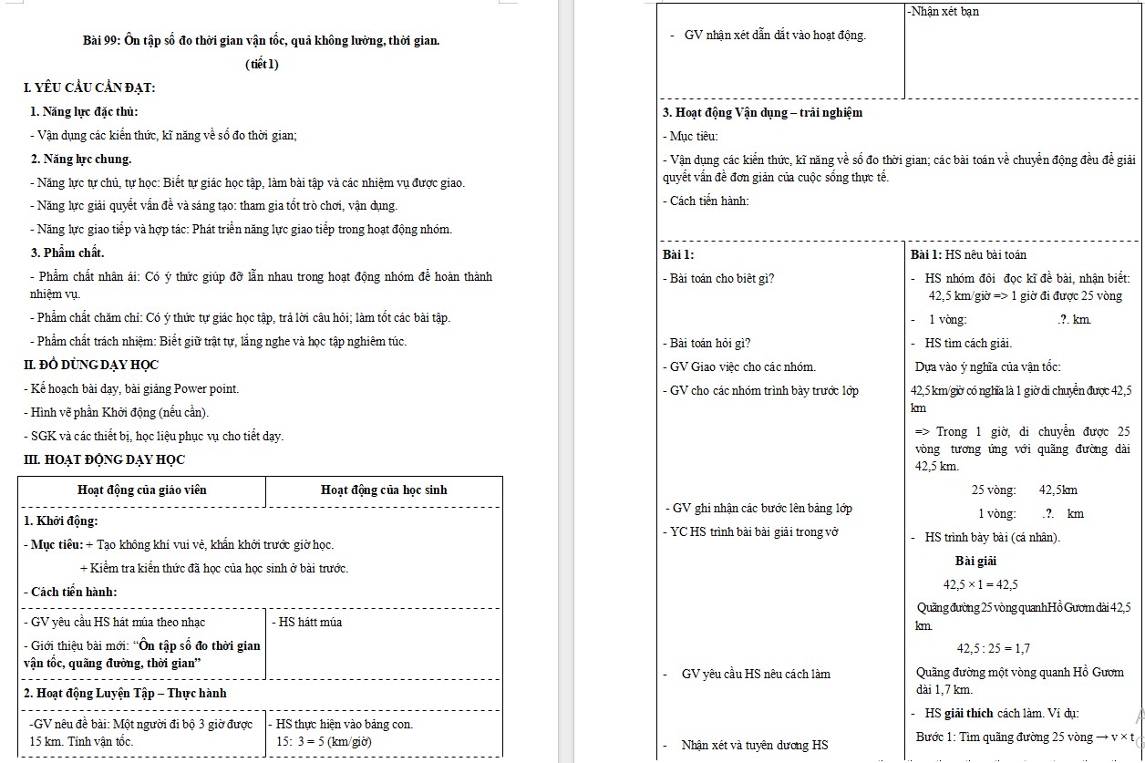 Giáo án Toán 5 CTST Bài 99