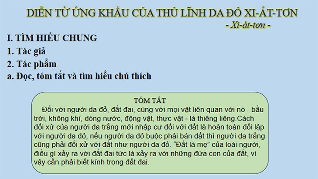  Diễn từ ứng khẩu của thủ lĩnh da đỏ Xi-át-tơn