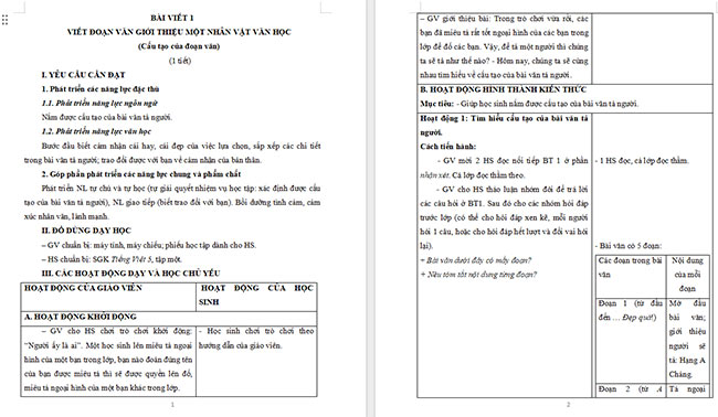 Giáo án Tiếng Việt 5 Tả người (Cấu tạo của bài văn)