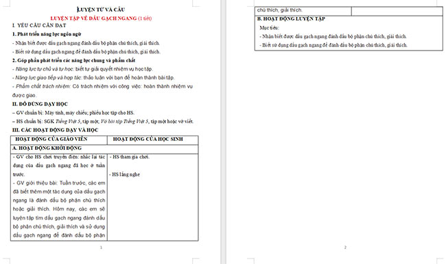 Giáo án Tiếng Việt 5 Luyện tập về dấu gạch ngang