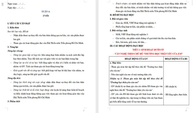 Giáo án Hoạt động trải nghiệm 5 Tuần 4