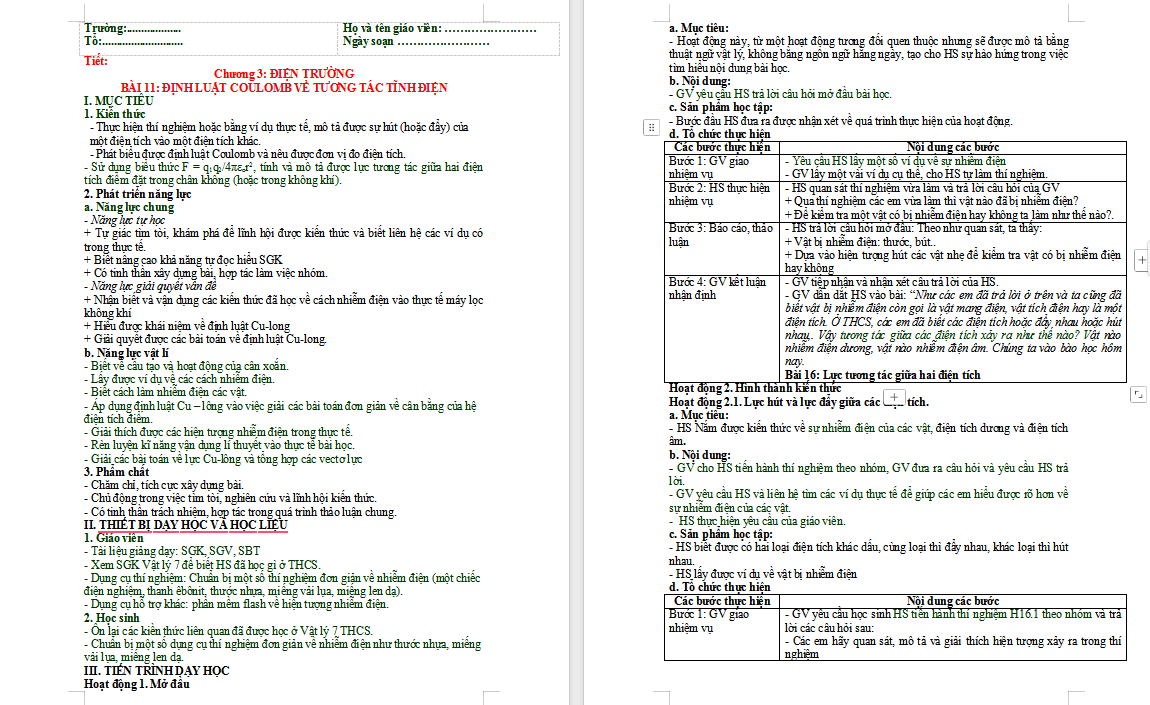 Giáo án PowerPoint Vật lí 11 Bài 11: Định luật Coulomb về tương tác tĩnh điện