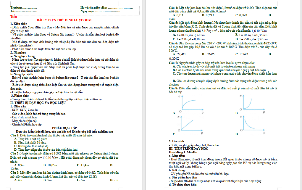 Giáo án PowerPoint Vật lí 11 Bài 17 CTST