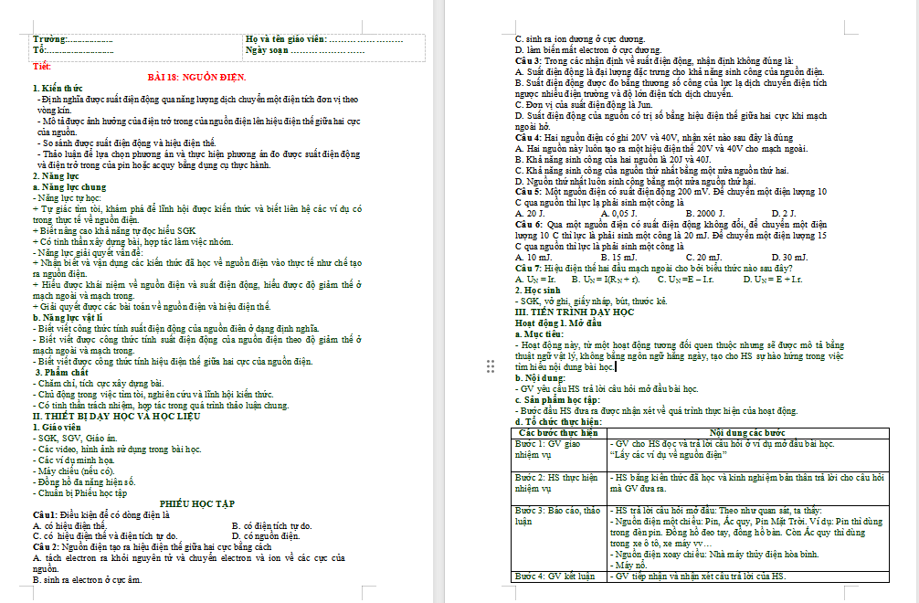 Giáo án PowerPoint Vật lí 11 Bài 18 CTST