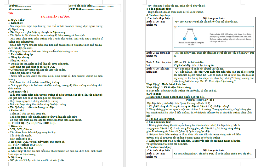 Giáo án PowerPoint Vật lí 11 Bài 12 CTST
