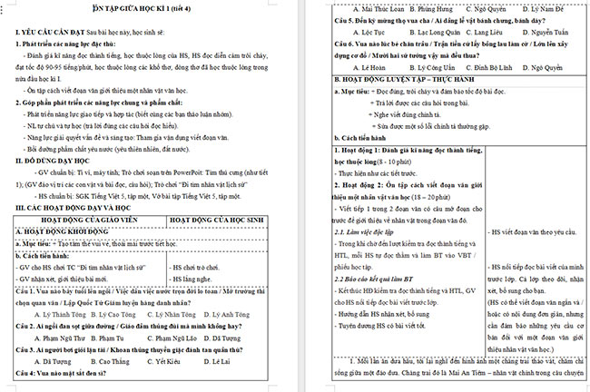 Giáo án Tiếng Việt 5 Ôn tập giữa học kì I (Tiết 4)