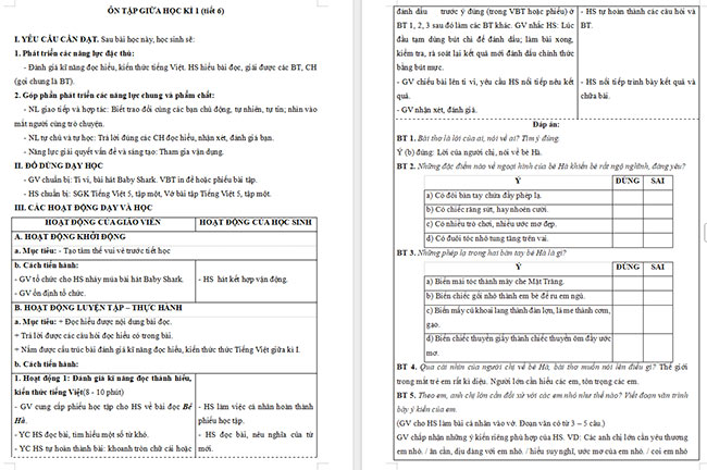 Giáo án Tiếng Việt 5 Ôn tập giữa học kì I (Tiết 6)