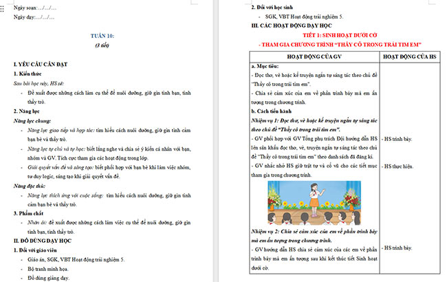Giáo án Hoạt động trải nghiệm 5 Tuần 10