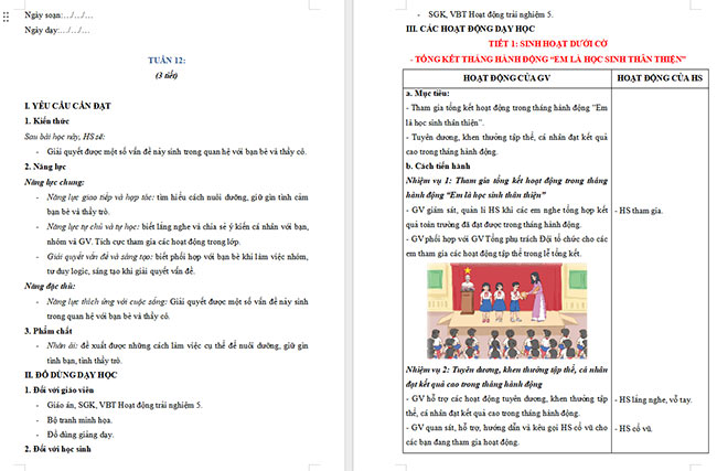 Giáo án Hoạt động trải nghiệm 5 Tuần 12